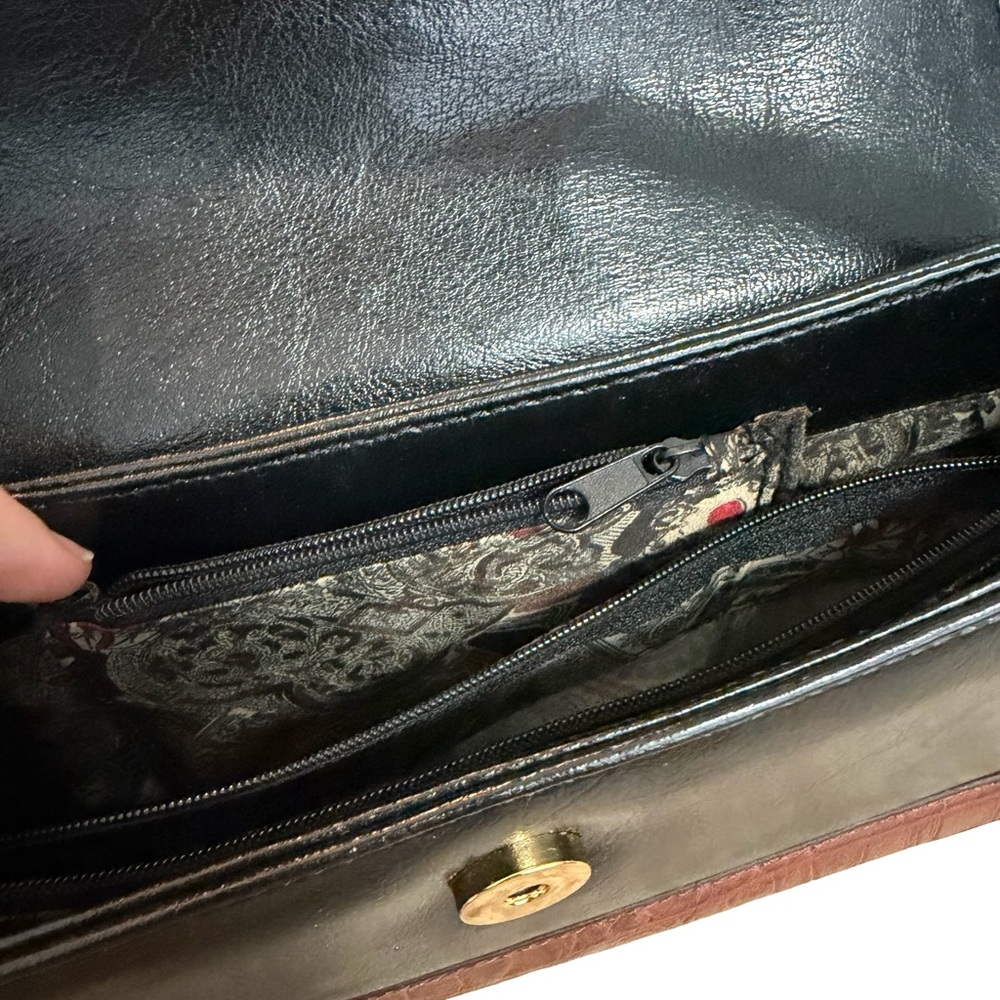 90s Bellerose black‎ leather handbag with a brown crocodile leather bottom - Picture 6 of 7